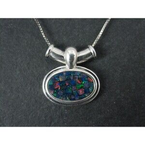 Sterling Mosaic Opal Inlay Pendant Necklace